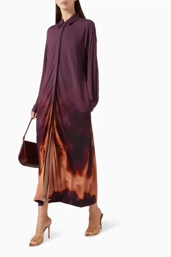 فستان طويل بنمط قميص مزين بنقشة