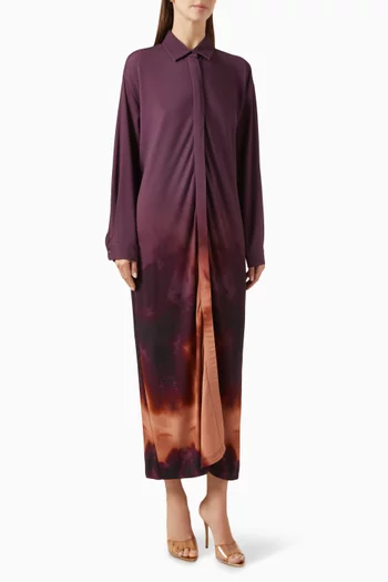 فستان طويل بنمط قميص مزين بنقشة