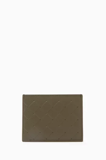 Stamp Credit Card Case in Intrecciato-embossed Leather