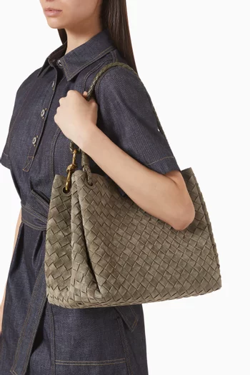 Large Parachute Shoulder Bag in Intrecciato Suede