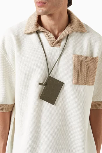 Stamp Badge Holder in Intrecciato-embossed Leather
