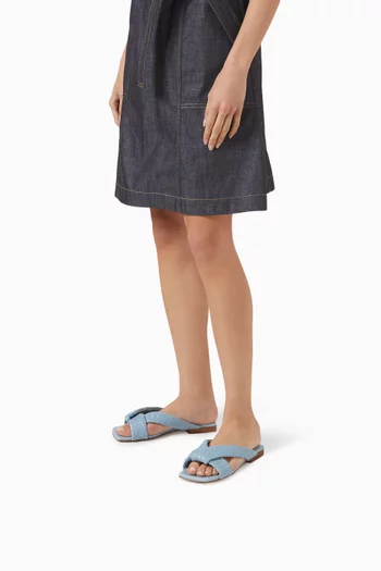 Riva Flat Mule Sandals in Woven Lambskin