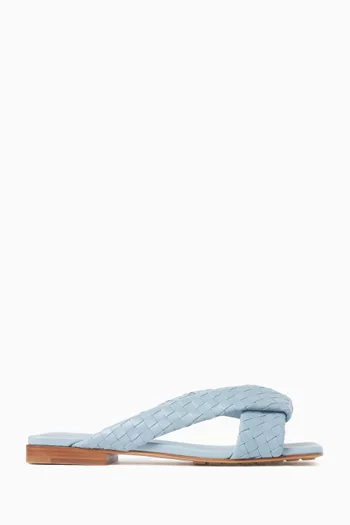 Riva Flat Mule Sandals in Woven Lambskin