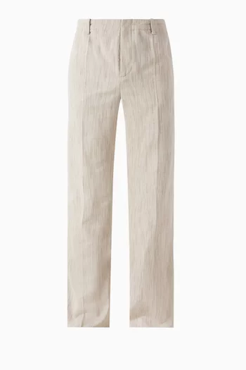 Straight-leg Creased Pants in Viscose-silk