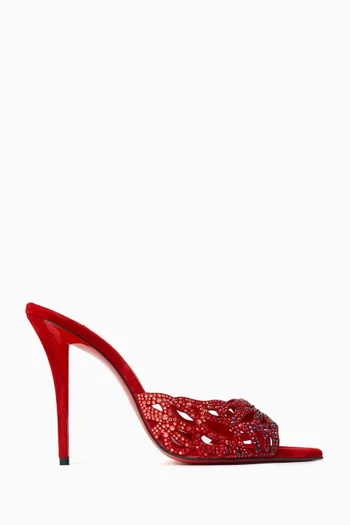 حذاء مفتوح لاسيرا مرصع بالكريستال بكعب 100 مم جلد عجل مخملي