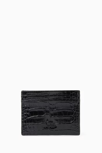 Mooncrest Card Holder in Croc-embossed Leather