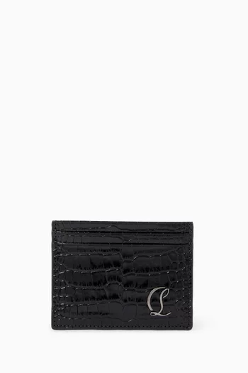 Mooncrest Card Holder in Croc-embossed Leather