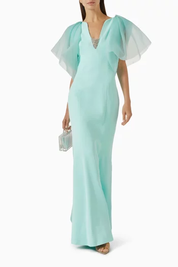 Bead Embellished Gown in Crepe