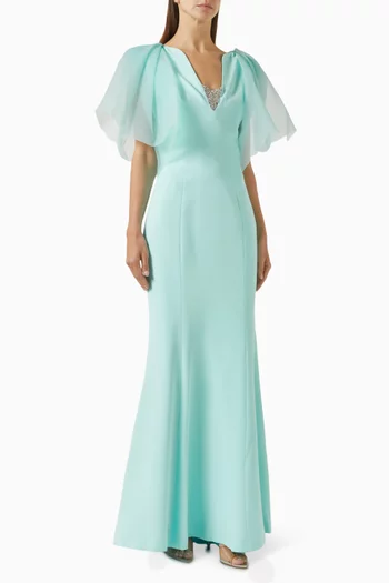 Bead Embellished Gown in Crepe