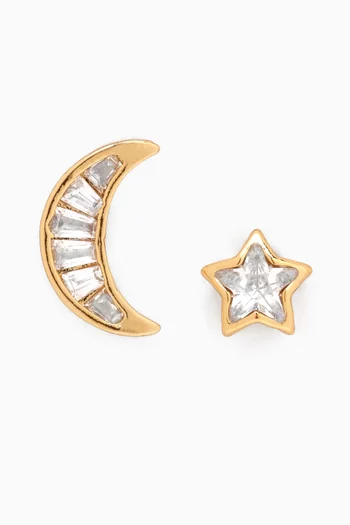 Star & Moon CZ Stud Earrings in Gold-plated Brass