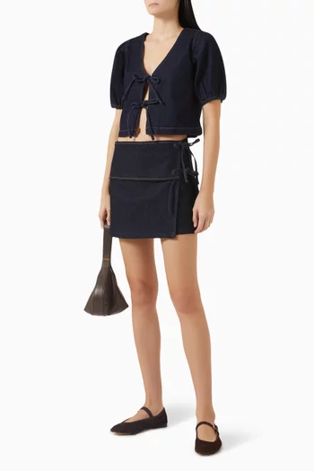 Raya Wrap Mini Skort in Denim