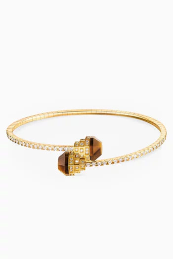 Azm Tiger Eye & Diamond Bangle in 18kt Yellow Gold