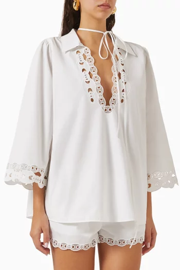 Embroidered Shirt in Cotton Poplin