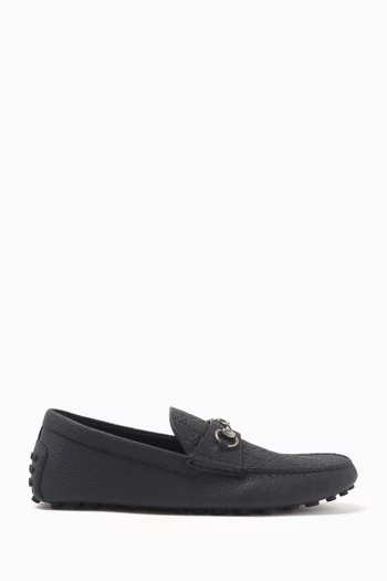 GG-embossed Horsebit Driver Shoes in Leather