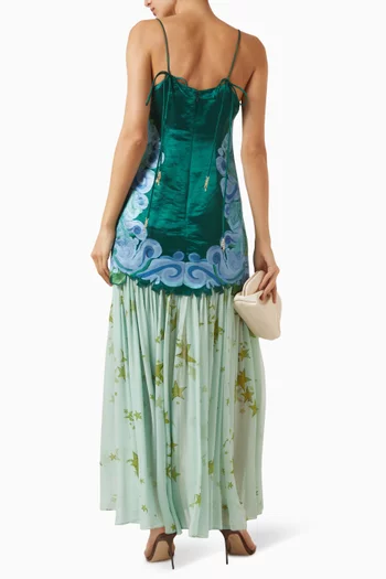 فستان سهرة ستار بخصر منخفض حرير وكتان ستان