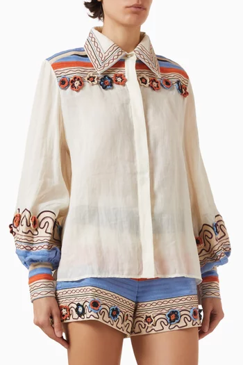 بلوزة رايز بتطريزات أسفل الرقبة تينسيل تويل