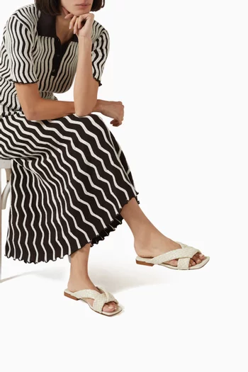 Riva Flat Mule Sandals in Woven Lambskin