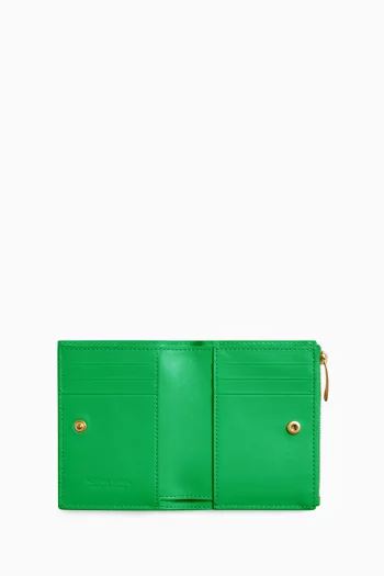 Small Cassette Bi-Fold Zip Wallet in Intreccio Nappa