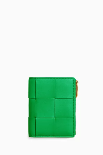 Small Cassette Bi-Fold Zip Wallet in Intreccio Nappa