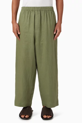 Elasticated Wide-leg Pants in Linen
