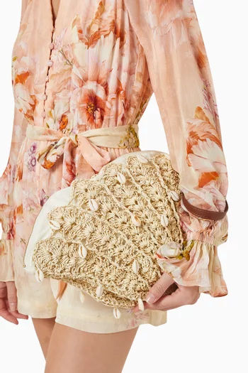 Seashell Embroidered Clutch in Toquilla Straw
