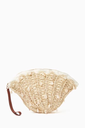 Seashell Embroidered Clutch in Toquilla Straw
