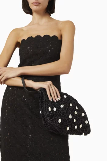 Seashell Embroidered Clutch in Toquilla Straw