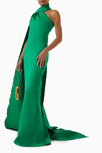One-shoulder Scarf Gown in Scuba
