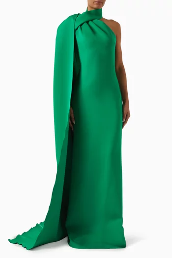 One-shoulder Scarf Gown in Scuba