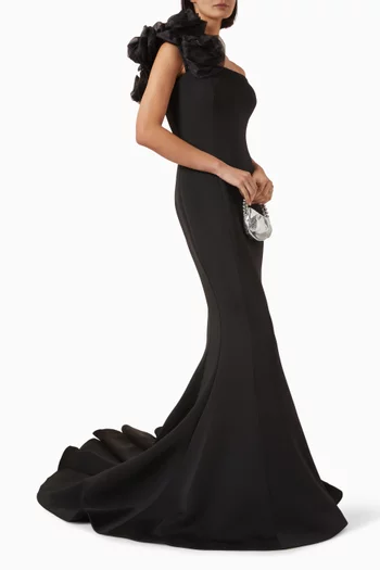 3D Rose-applique Dress in Scuba