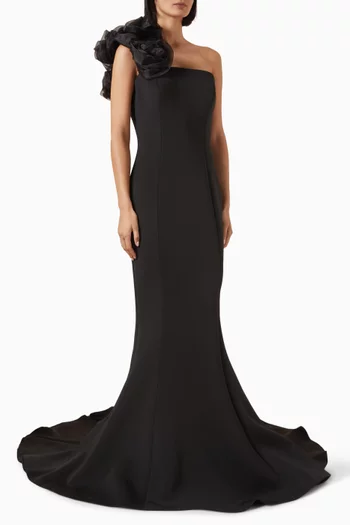 3D Rose-applique Dress in Scuba