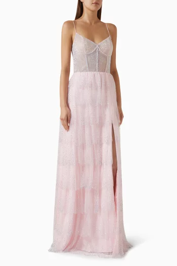 Strapless Embroidered Maxi Dress