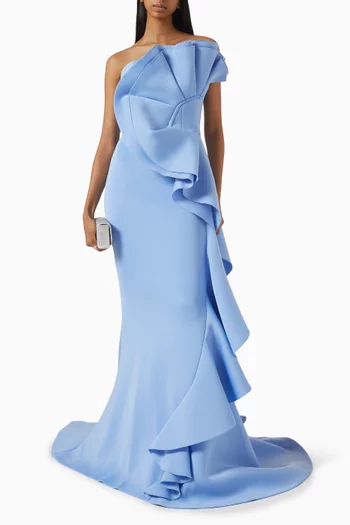 Ruffle Strapless Gown in Satin