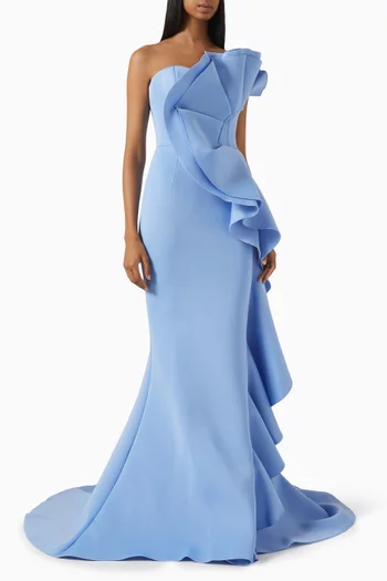 Ruffle Strapless Gown in Satin