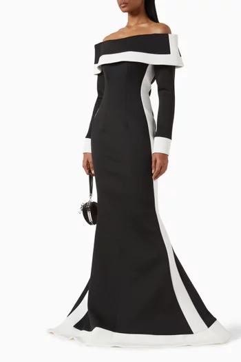 Off-shoulder Gown in Crepe & Scuba