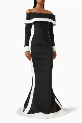 Off-shoulder Gown in Crepe & Scuba