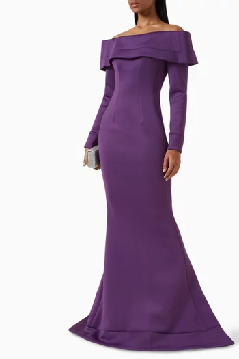 Off-shoulder Gown in Crepe & Scuba