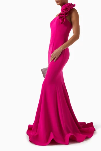 One-shoulder Floral Gown in Crepe