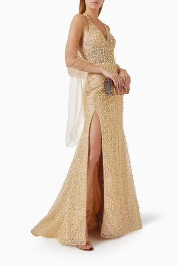 Embellished Open-back Gown