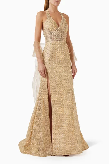 Embellished Open-back Gown