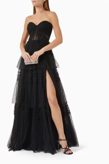 Layered Slit Ball Gown in Tulle