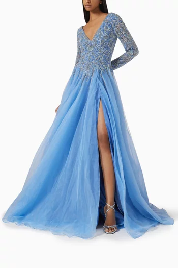 Bead-embellished Flared Gown