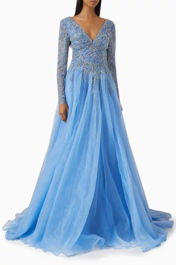 Bead-embellished Flared Gown