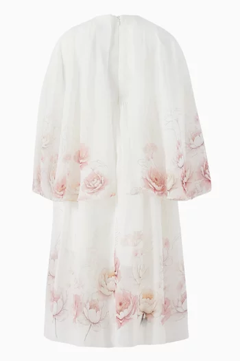 Floral-print Cape Dress in Chiffon