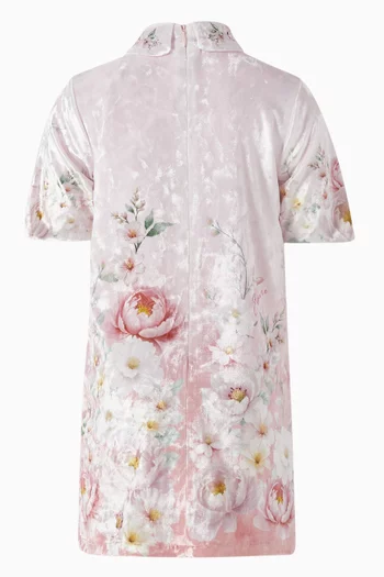 Floral-print Dress in Velvet