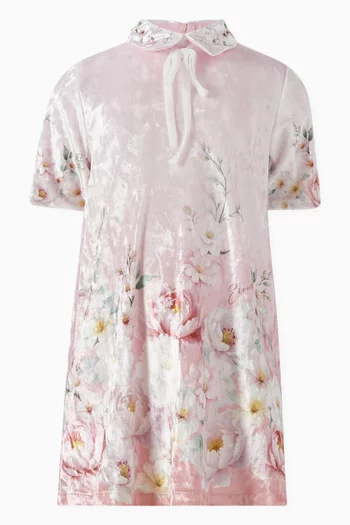 Floral-print Dress in Velvet
