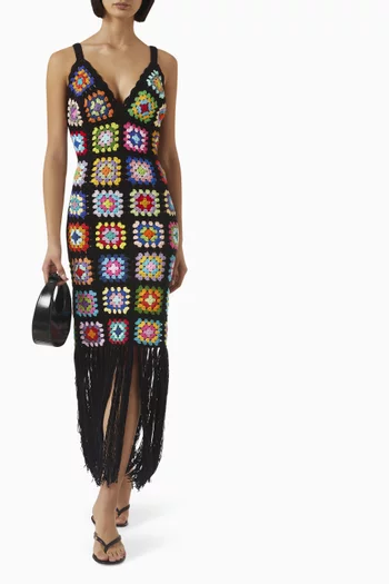 Saskia Fringed Maxi Dress in Crochet