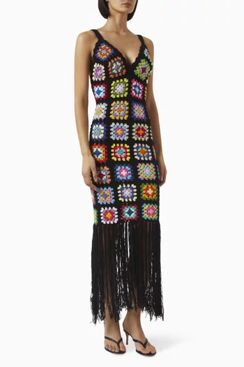 Saskia Fringed Maxi Dress in Crochet