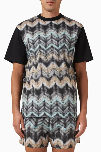 Airbrush-effect Zig Zag Print T-shirt in Cotton