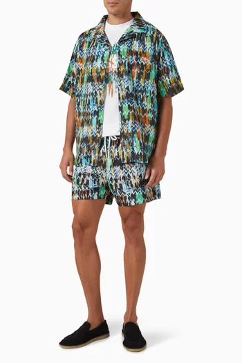 Painted Zig Zag Print Swim Shorts in Nylon